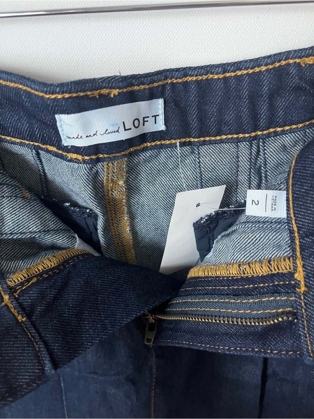 NWT Ann Taylor LOFT Dark Indigo Denim Pleated Skirt with Gold Stitching 2 - Picture 6 of 8